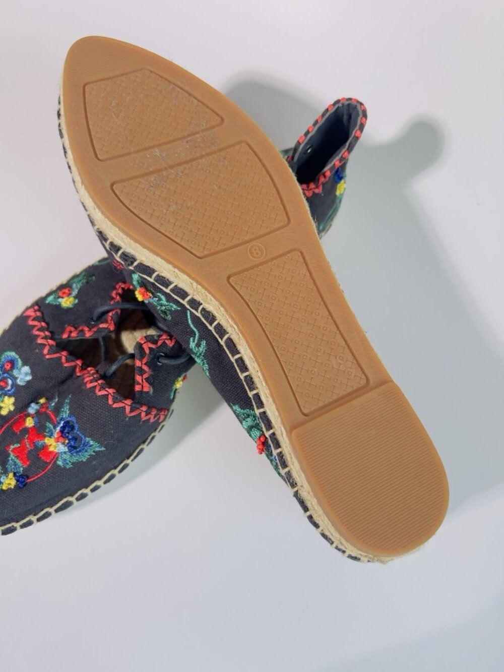 Tory Burch Fleming Embroidered Lace-Up Espadrilles Canvas Floral Size 8 - Picture 9 of 11